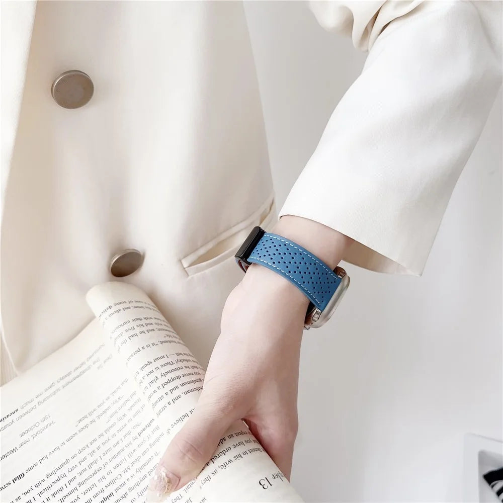 Replacement Strap for Apple Watch Series 11 10 42mm / 9 8 7 41mm / SE3 SE2 SE 6 5 4 40mm / 3 2 1 38mm Magnetic Buckle Genuine Leather Watch Band - White - 4