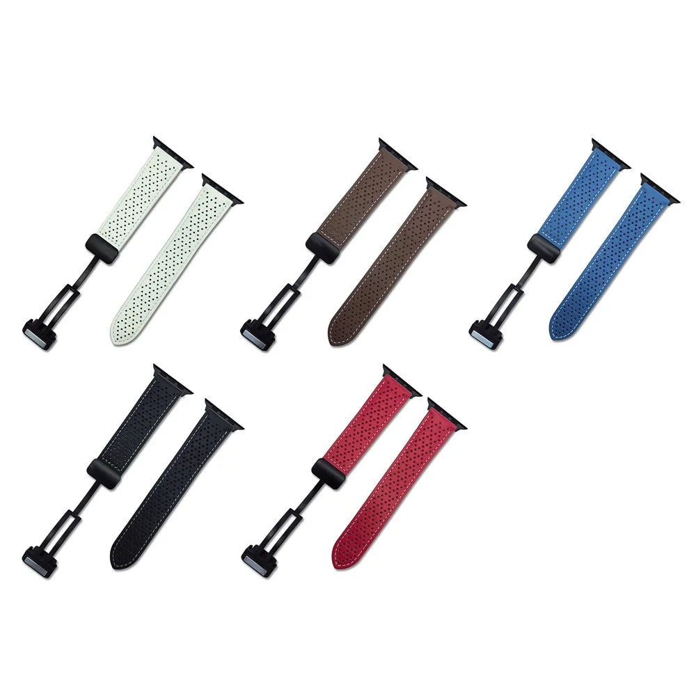 Replacement Strap for Apple Watch Series 11 10 42mm / 9 8 7 41mm / SE3 SE2 SE 6 5 4 40mm / 3 2 1 38mm Magnetic Buckle Genuine Leather Watch Band - White - 6