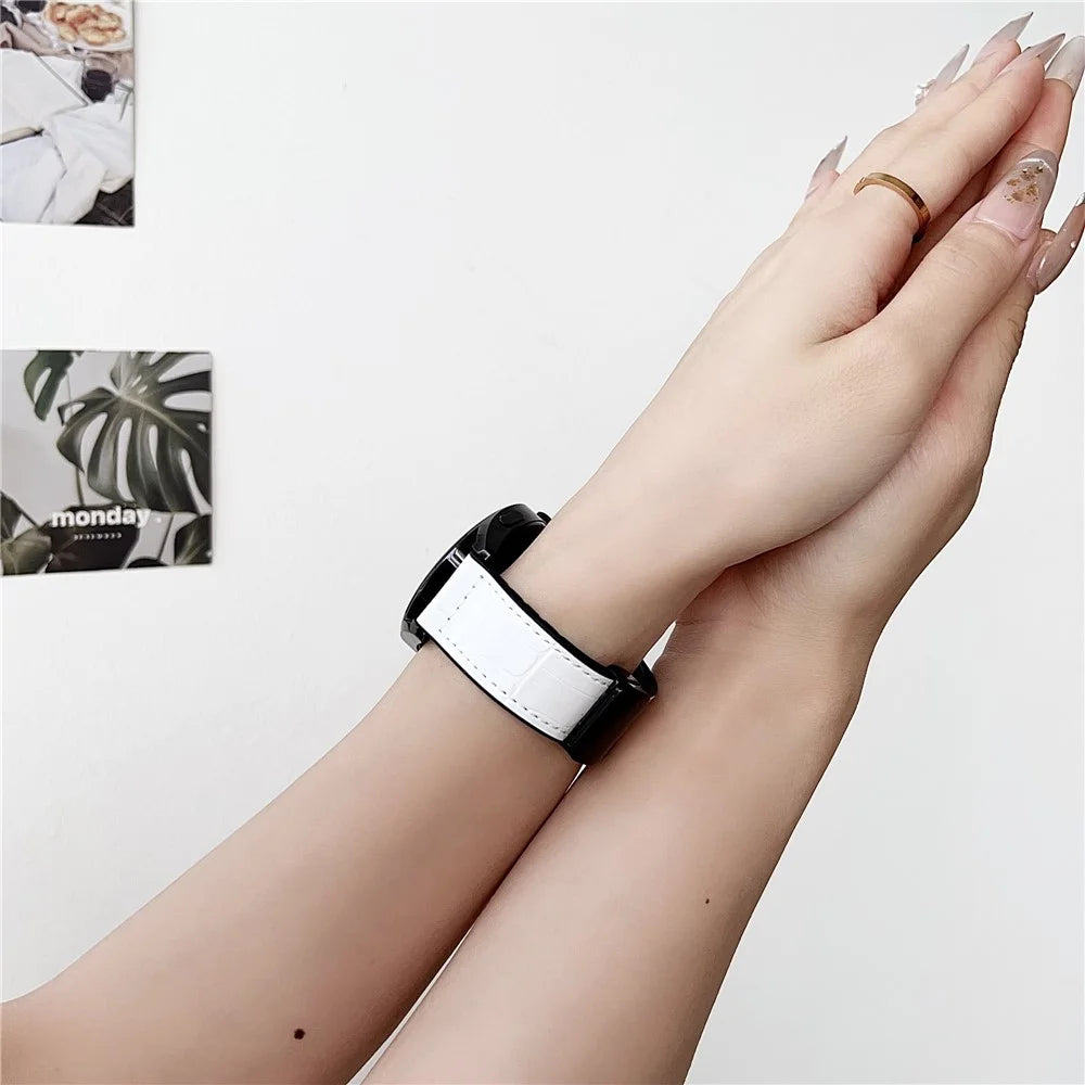 22mm Watch Band for Huawei Watch GT 5 46mm Bamboo Texture PU Covered Silicone Strap with Magnetic Buckle - Black - 4