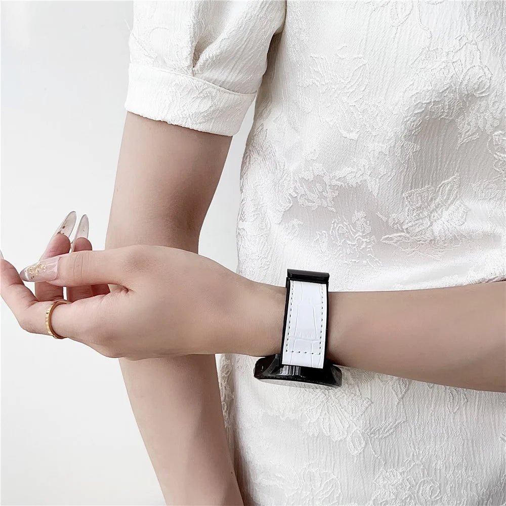 22mm Watch Band for Huawei Watch GT 5 46mm Bamboo Texture PU Covered Silicone Strap with Magnetic Buckle - Black - 5