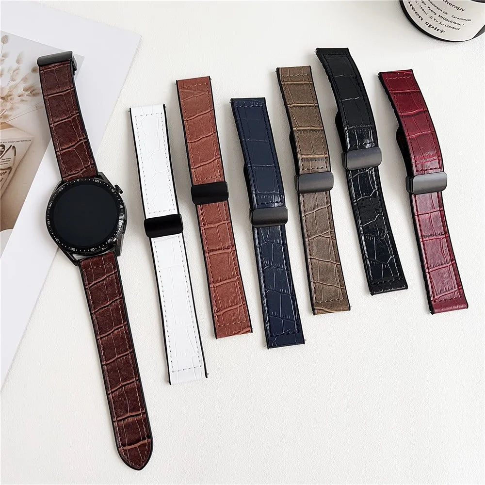 22mm Watch Band for Huawei Watch GT 5 46mm Bamboo Texture PU Covered Silicone Strap with Magnetic Buckle - Black - 6
