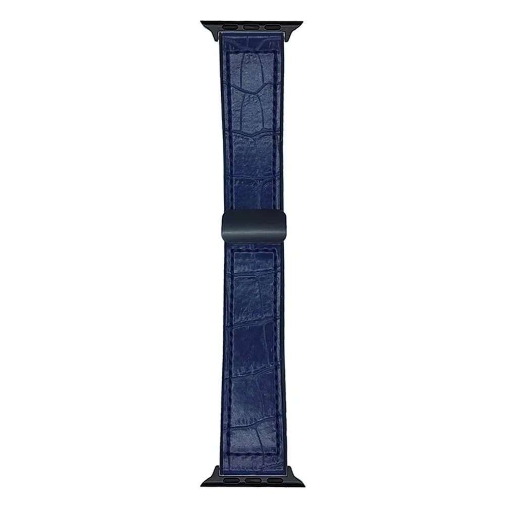 Watch Band for Apple Watch Series 11 10 42mm / 9 8 7 41mm / SE3 SE2 SE 6 5 4 40mm / 3 2 1 38mm Bamboo Texture PU Covered Silicone Strap - Midnight Blue - 1