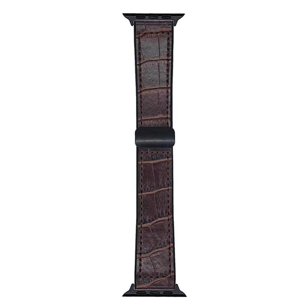 Watch Band for Apple Watch Ultra 3 2 1 49mm / Series 11 10 46mm / 9 8 7 45mm / SE3 SE2 SE 6 5 4 44mm / 3 2 1 42mm Bamboo Texture PU Covered Silicone Strap - Coffee - 1