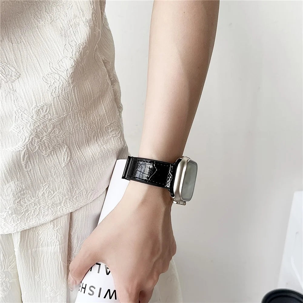 Watch Band for Apple Watch Ultra 3 2 1 49mm / Series 11 10 46mm / 9 8 7 45mm / SE3 SE2 SE 6 5 4 44mm / 3 2 1 42mm Bamboo Texture PU Covered Silicone Strap - Coffee - 5