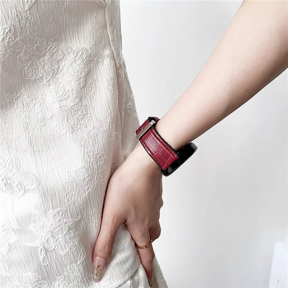 20mm Replacement Strap for Samsung Galaxy Watch7 44mm / 40mm Silicone Watch Band Bamboo Texture PU Covered - Wine Red - 3