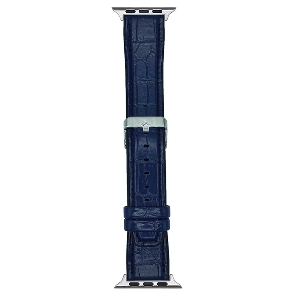 Watch Strap for Apple Watch Ultra 3 2 1 49mm / Series 11 10 46mm / 9 8 7 45mm / SE3 SE2 SE 6 5 4 44mm / 3 2 1 42mm Bamboo Texture PU + Silicone Band - Midnight Blue - 1