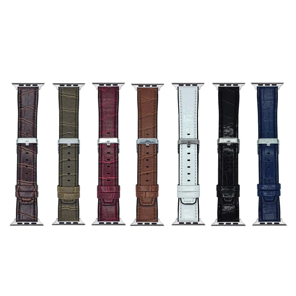 Watch Strap for Apple Watch Ultra 3 2 1 49mm / Series 11 10 46mm / 9 8 7 45mm / SE3 SE2 SE 6 5 4 44mm / 3 2 1 42mm Bamboo Texture PU + Silicone Band - Midnight Blue - 7