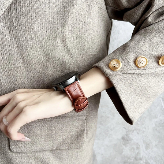 20mm Replacement Strap for Samsung Galaxy Watch7 44mm / 40mm Bamboo Pattern Leather Watch Band - Dark Brown - 3