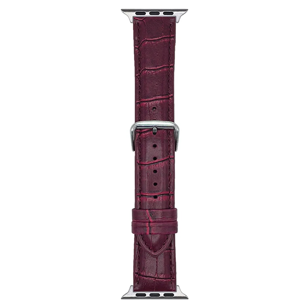 Replacement Strap for Apple Watch Series 11 10 42mm / 9 8 7 41mm / SE3 SE2 SE 6 5 4 40mm / 3 2 1 38mm Bamboo Pattern Leather Watch Band - Wine Red - 1
