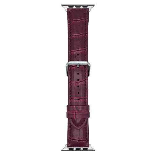 Replacement Strap for Apple Watch Series 11 10 42mm / 9 8 7 41mm / SE3 SE2 SE 6 5 4 40mm / 3 2 1 38mm Bamboo Pattern Leather Watch Band - Wine Red - 1