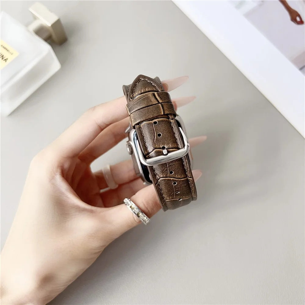 Replacement Strap for Apple Watch Series 11 10 42mm / 9 8 7 41mm / SE3 SE2 SE 6 5 4 40mm / 3 2 1 38mm Bamboo Pattern Leather Watch Band - Wine Red - 3