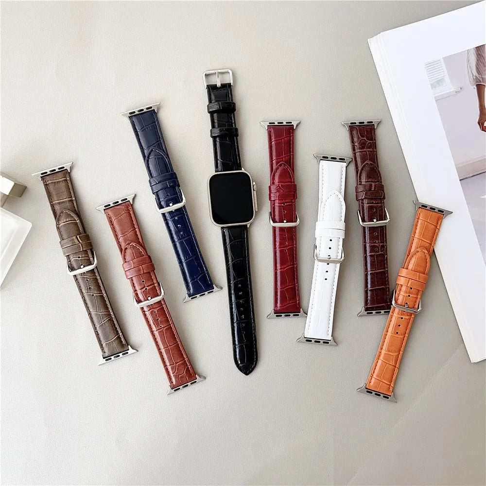 Replacement Strap for Apple Watch Ultra 3 2 1 49mm / Series 11 10 46mm / 9 8 7 45mm / SE3 SE2 SE 6 5 4 44mm / 3 2 1 42mm Bamboo Pattern Leather Watch Band - Tan - 4