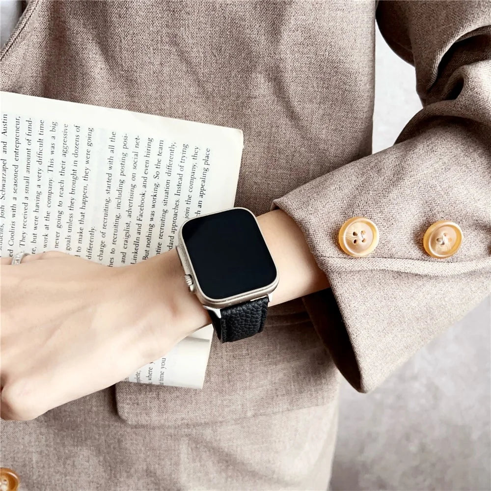 Replacement Strap for Apple Watch Ultra 3 2 1 49mm / Series 11 10 46mm / 9 8 7 45mm / SE3 SE2 SE 6 5 4 44mm / 3 2 1 42mm Bamboo Pattern Leather Watch Band - Tan - 5