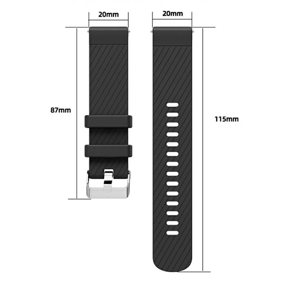 20mm Strap for Samsung Galaxy Watch 5 Pro 45mm / Watch 5 44mm / 40mm Universal Diagonal Striped Silicone Watch Band - Black - 5