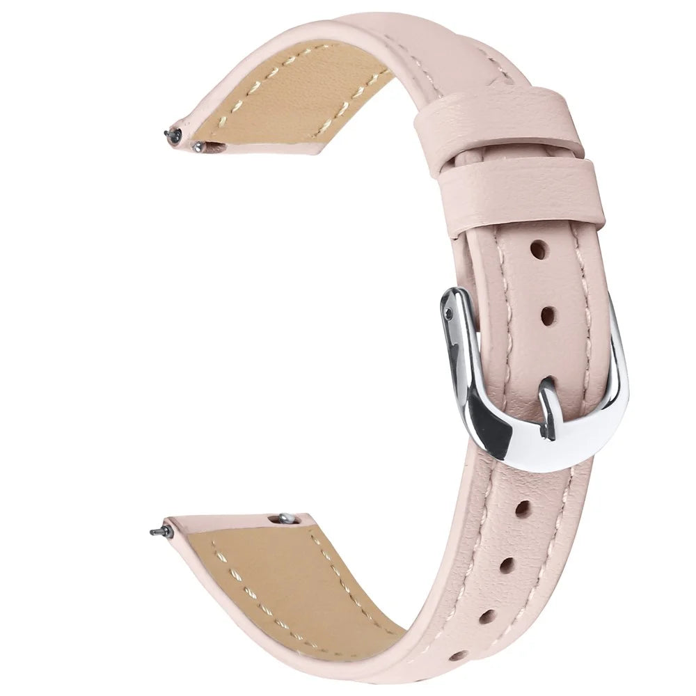 For Huawei Watch GT 5 41mm Watch Band 18mm Slim Genuine Cow Leather Strap with Silver Buckle - Pink - 1