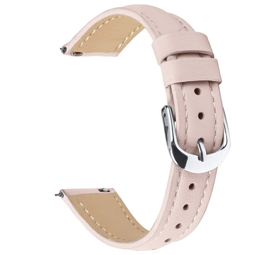 For Huawei Watch GT 5 41mm Watch Band 18mm Slim Genuine Cow Leather Strap with Silver Buckle - Pink - 1