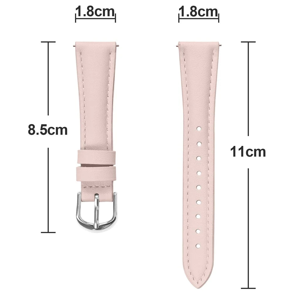 For Huawei Watch GT 5 41mm Watch Band 18mm Slim Genuine Cow Leather Strap with Silver Buckle - Pink - 6