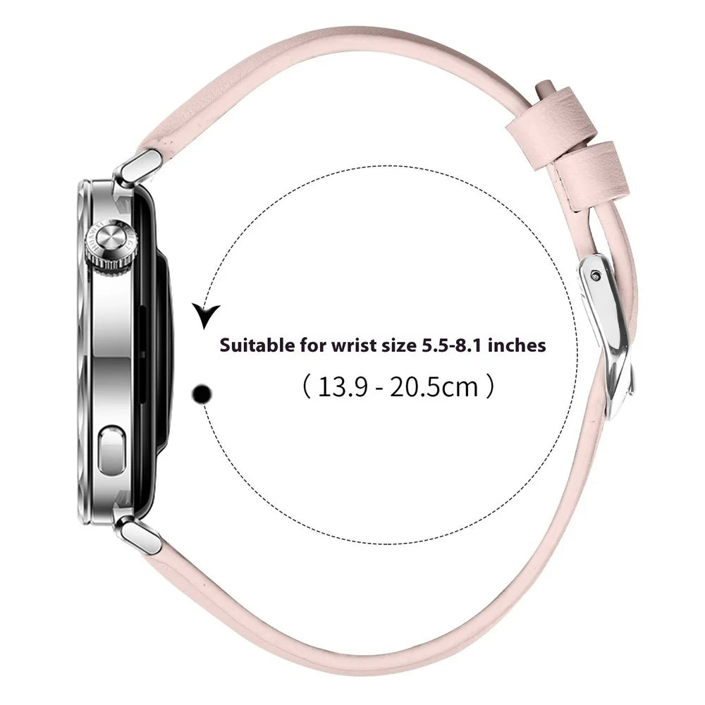 For Huawei Watch GT 5 41mm Watch Band 18mm Slim Genuine Cow Leather Strap with Silver Buckle - Pink - 7