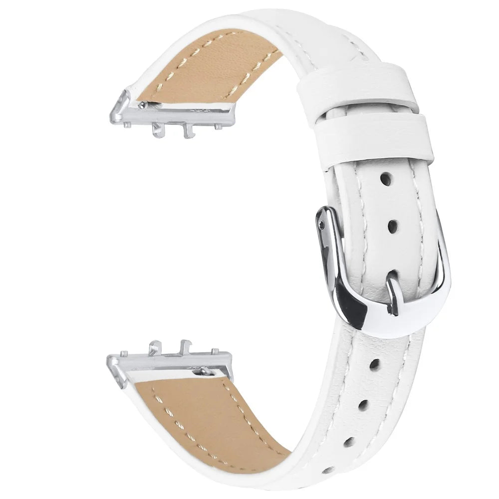 For Samsung Galaxy Fit3 Watch Band Slim Genuine Cow Leather Strap with Silver Buckle - White - 1