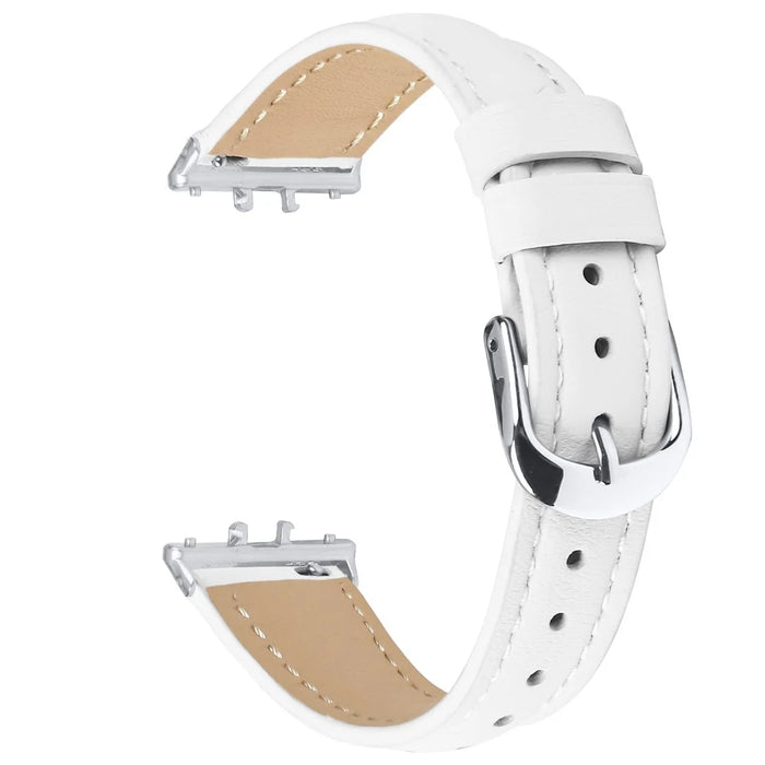 For Samsung Galaxy Fit3 Watch Band Slim Genuine Cow Leather Strap with Silver Buckle - White - 1