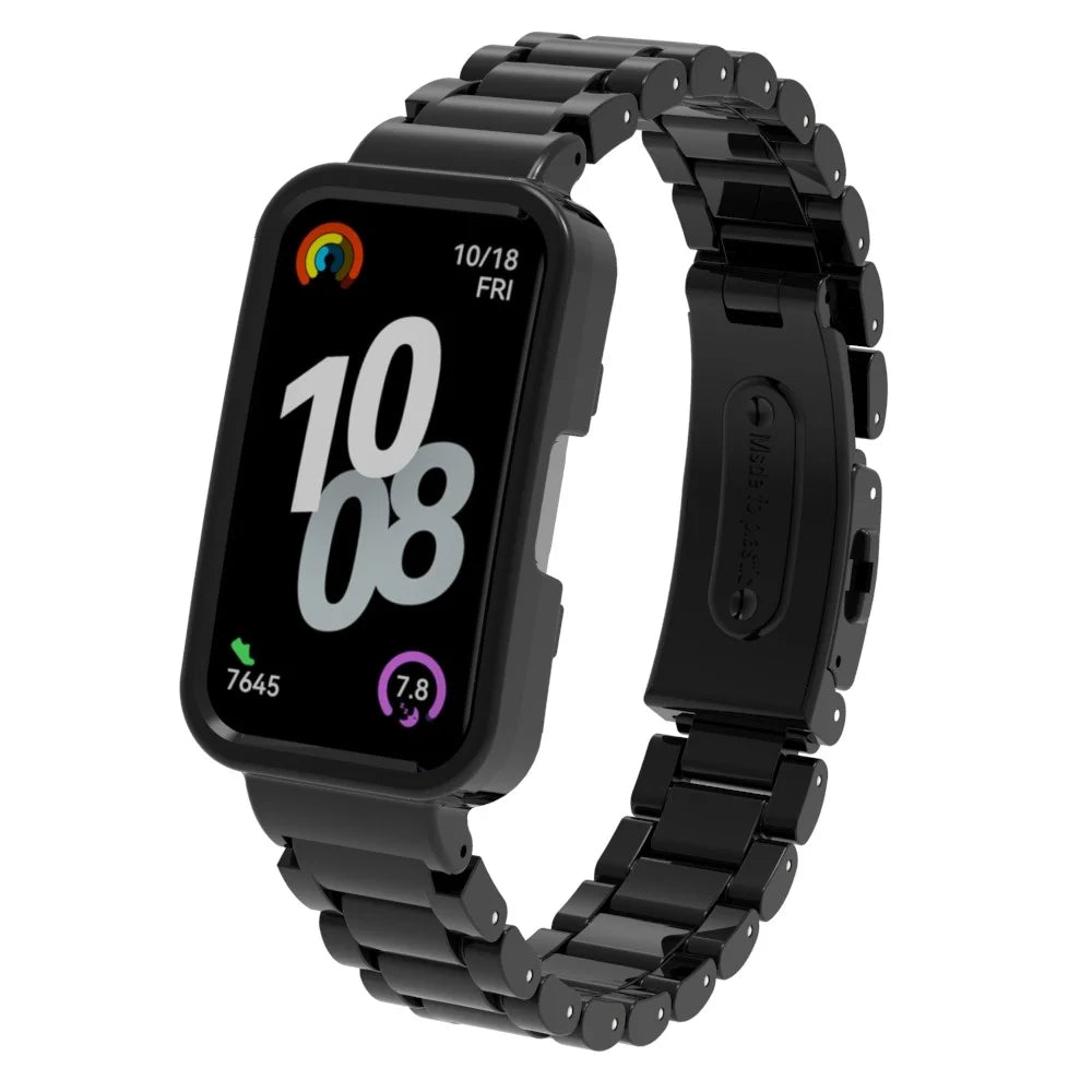 Watch Band For Huawei Band 10  /  9  /  8 Plastic Three-Bead Wrist Strap with Integrated Watch Case - Black - 2