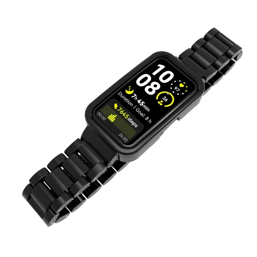 Watch Band For Huawei Band 10  /  9  /  8 Plastic Three-Bead Wrist Strap with Integrated Watch Case - Black - 3