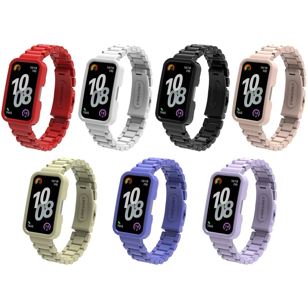 Watch Band For Huawei Band 10  /  9  /  8 Plastic Three-Bead Wrist Strap with Integrated Watch Case - Black - 5