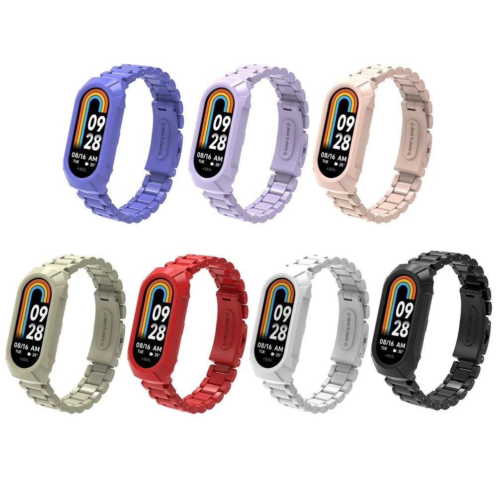For Xiaomi Smart Band 8  /  9 NFC Watch Band Plastic Three-Bead Wrist Strap with Integrated Watch Case - Black - 7