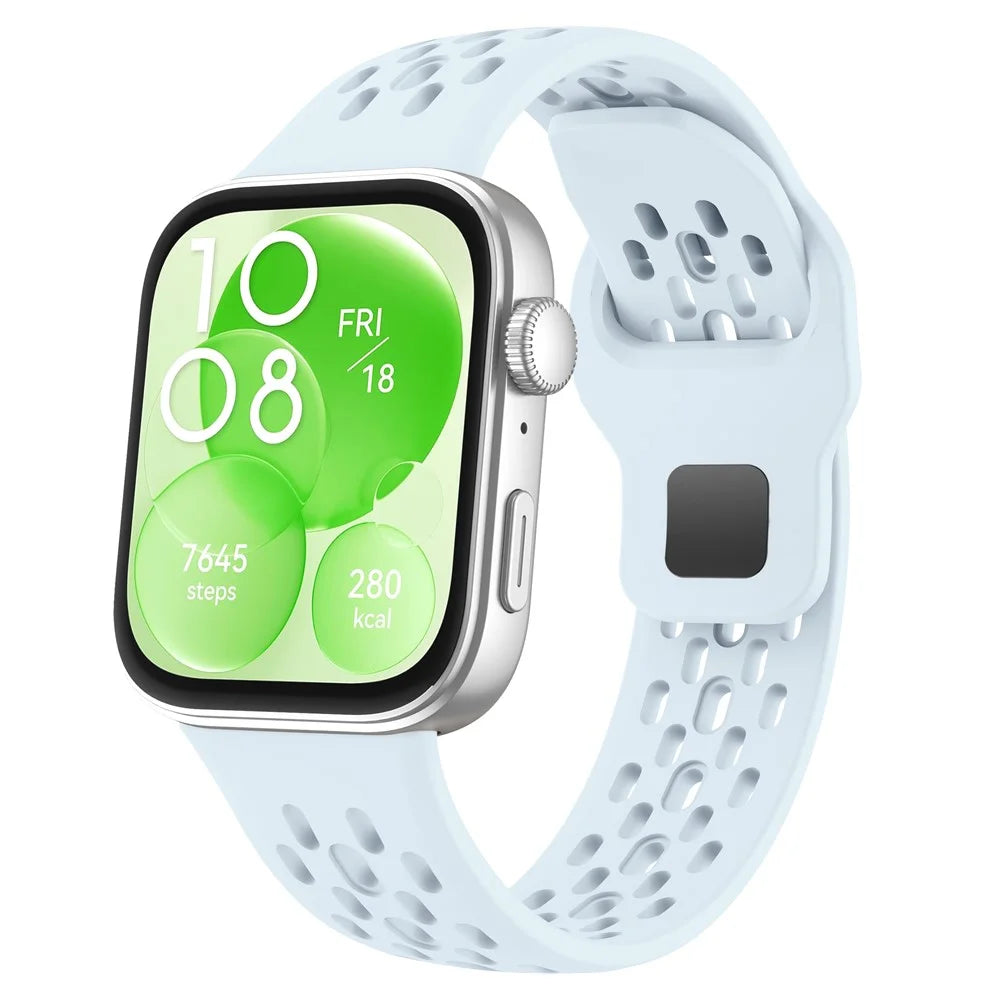 For Huawei Watch Fit 4  /  Fit 3 Watch Band Holes Design Silicone Wrist Strap - Baby Blue - 3