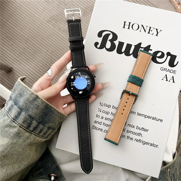 For Huawei Watch GT 5 41mm Watch Band 18mm Braided Checkered Pattern Leather Wrist Strap - Beige - 3