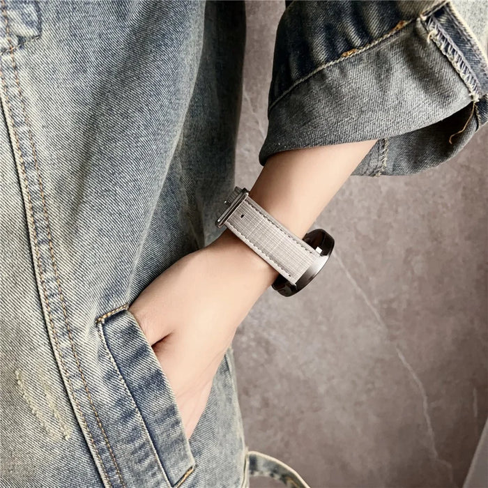 For Samsung Galaxy Watch7 44mm  /  40mm Watch Band 20mm Braided Checkered Pattern Leather Wrist Strap - Light Grey - 2