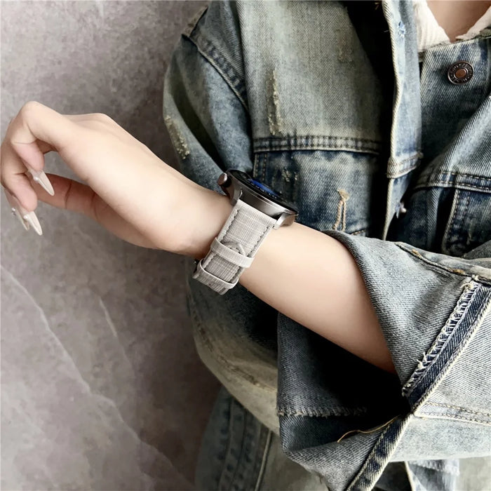 For Samsung Galaxy Watch7 44mm  /  40mm Watch Band 20mm Braided Checkered Pattern Leather Wrist Strap - Light Grey - 3