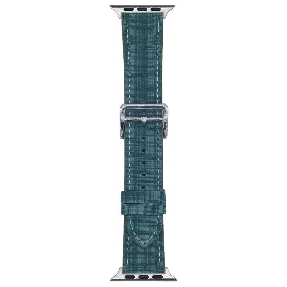 Watch Band For Apple Watch Series 11 10 42mm / 9 8 7 41mm / SE3 SE2 SE 6 5 4 40mm / 3 2 1 38mm Braided Checkered Pattern Leather Wrist Strap - Dark Green - 1
