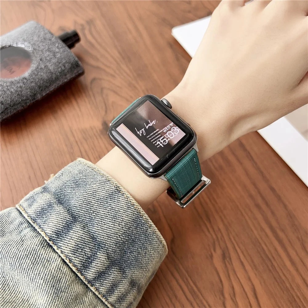 Watch Band For Apple Watch Ultra 3 2 1 49mm / Series 11 10 46mm / 9 8 7 45mm / SE3 SE2 SE 6 5 4 44mm / 3 2 1 42mm Braided Checkered Pattern Leather Wrist Strap - Orange - 4