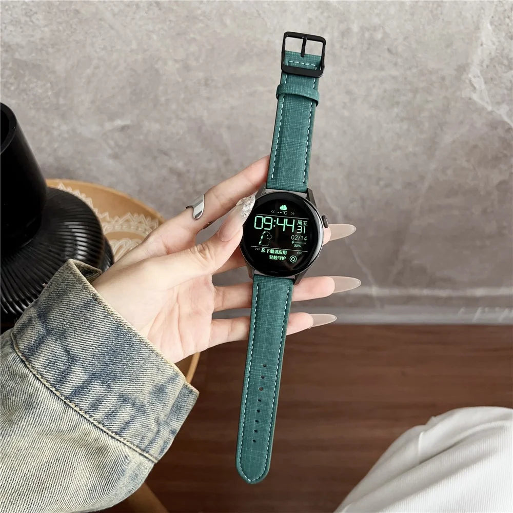 For Huawei Watch GT 5 41mm Watch Band 18mm Braided Checkered Pattern Ring Buckle Leather Wrist Strap - Dark Green - 6