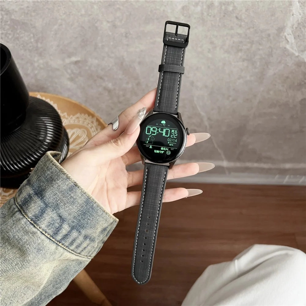 For Samsung Galaxy Watch7 44mm  /  40mm Watch Band 20mm Braided Checkered Pattern Ring Buckle Leather Wrist Strap - Dark Green - 4
