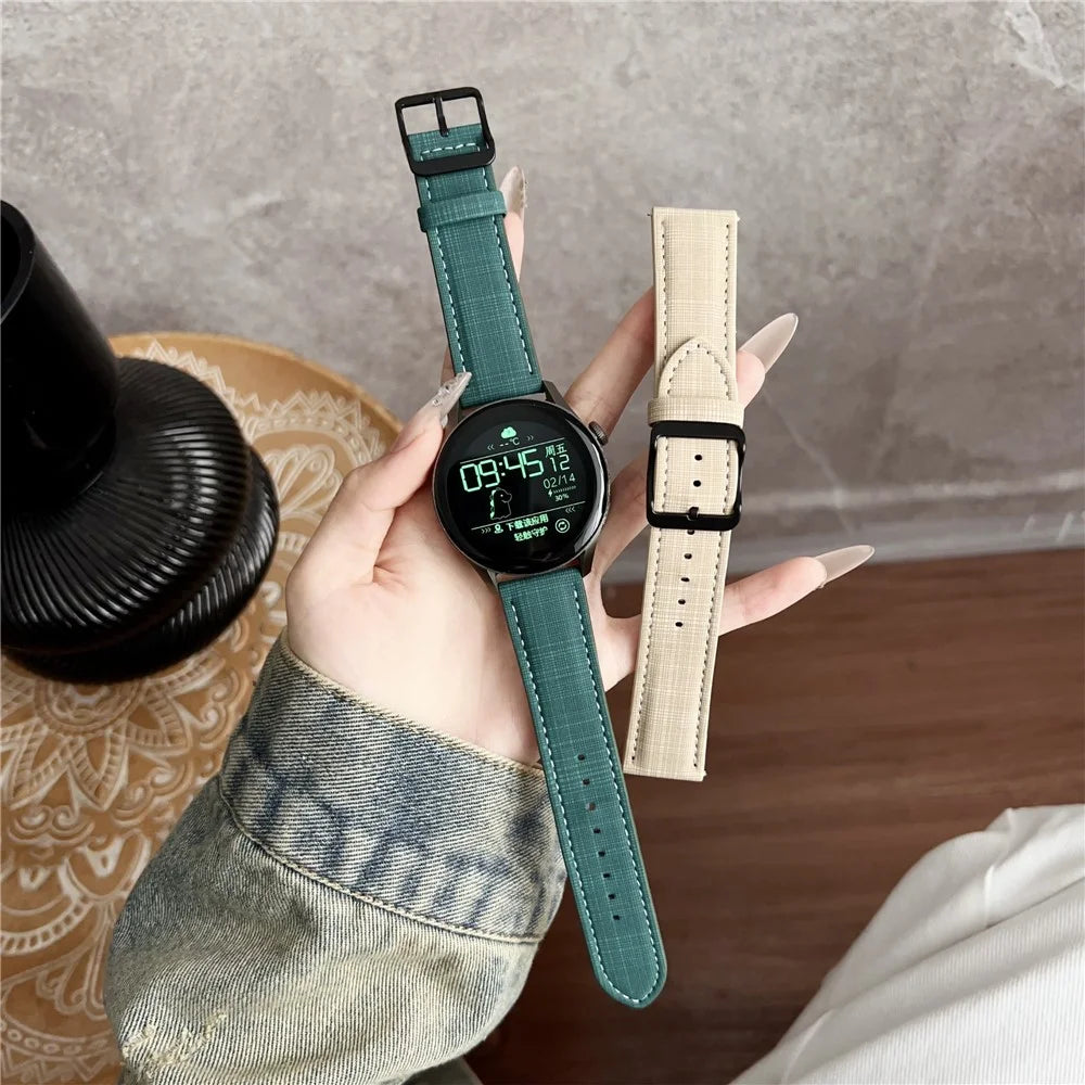 For Samsung Galaxy Watch7 44mm  /  40mm Watch Band 20mm Braided Checkered Pattern Ring Buckle Leather Wrist Strap - Dark Green - 5