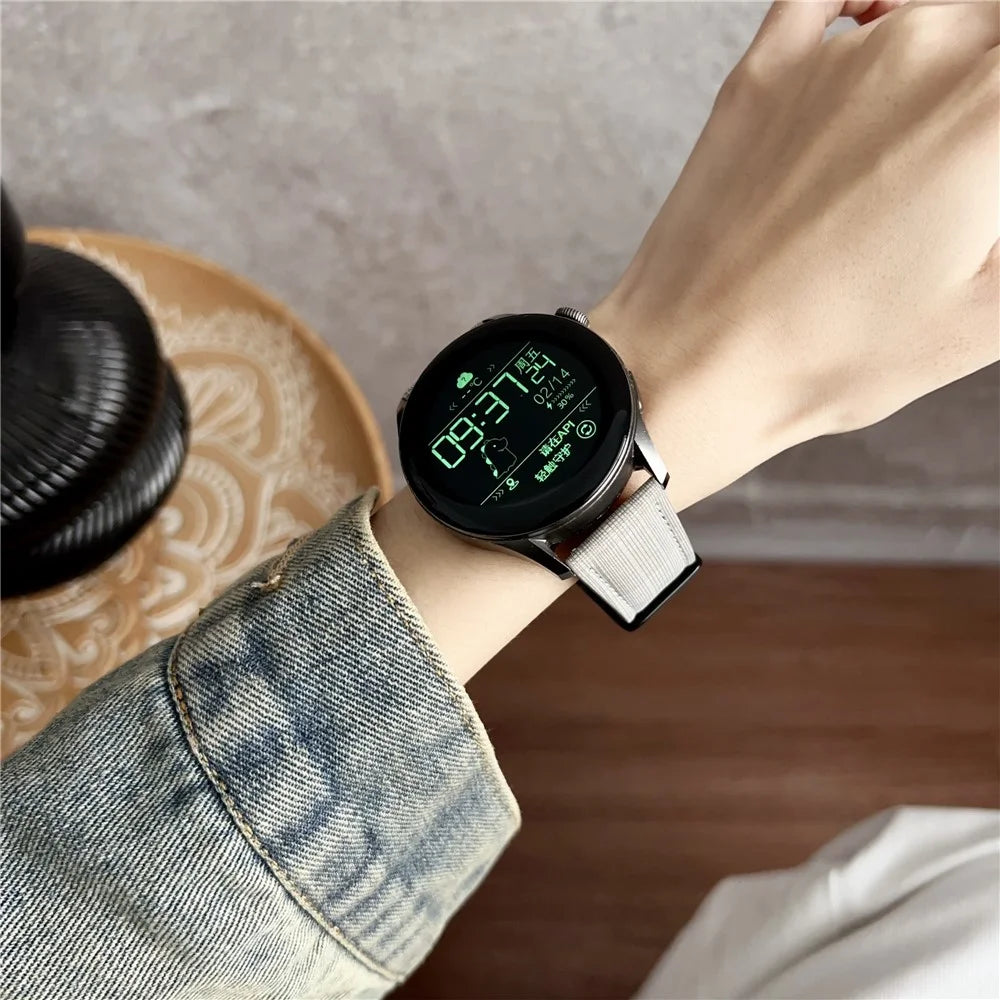 For Huawei Watch GT 5 46mm Watch Band 22mm Braided Checkered Pattern Ring Buckle Leather Wrist Strap - Dark Green - 2