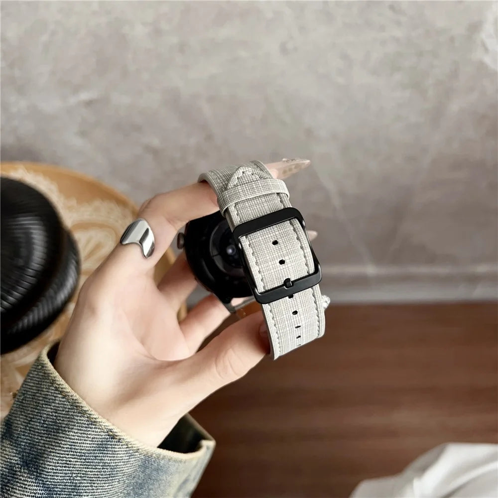 For Huawei Watch GT 5 46mm Watch Band 22mm Braided Checkered Pattern Ring Buckle Leather Wrist Strap - Dark Green - 4