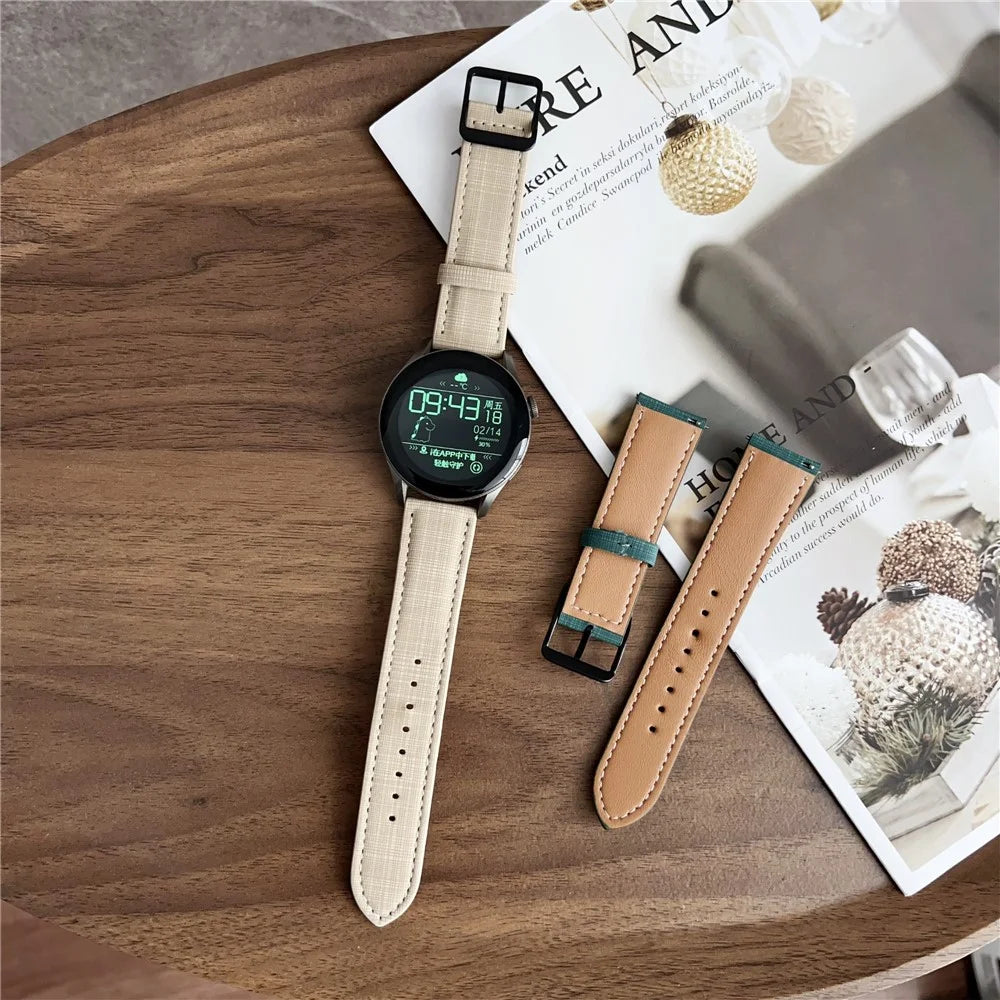 For Huawei Watch GT 5 46mm Watch Band 22mm Braided Checkered Pattern Ring Buckle Leather Wrist Strap - Dark Green - 5