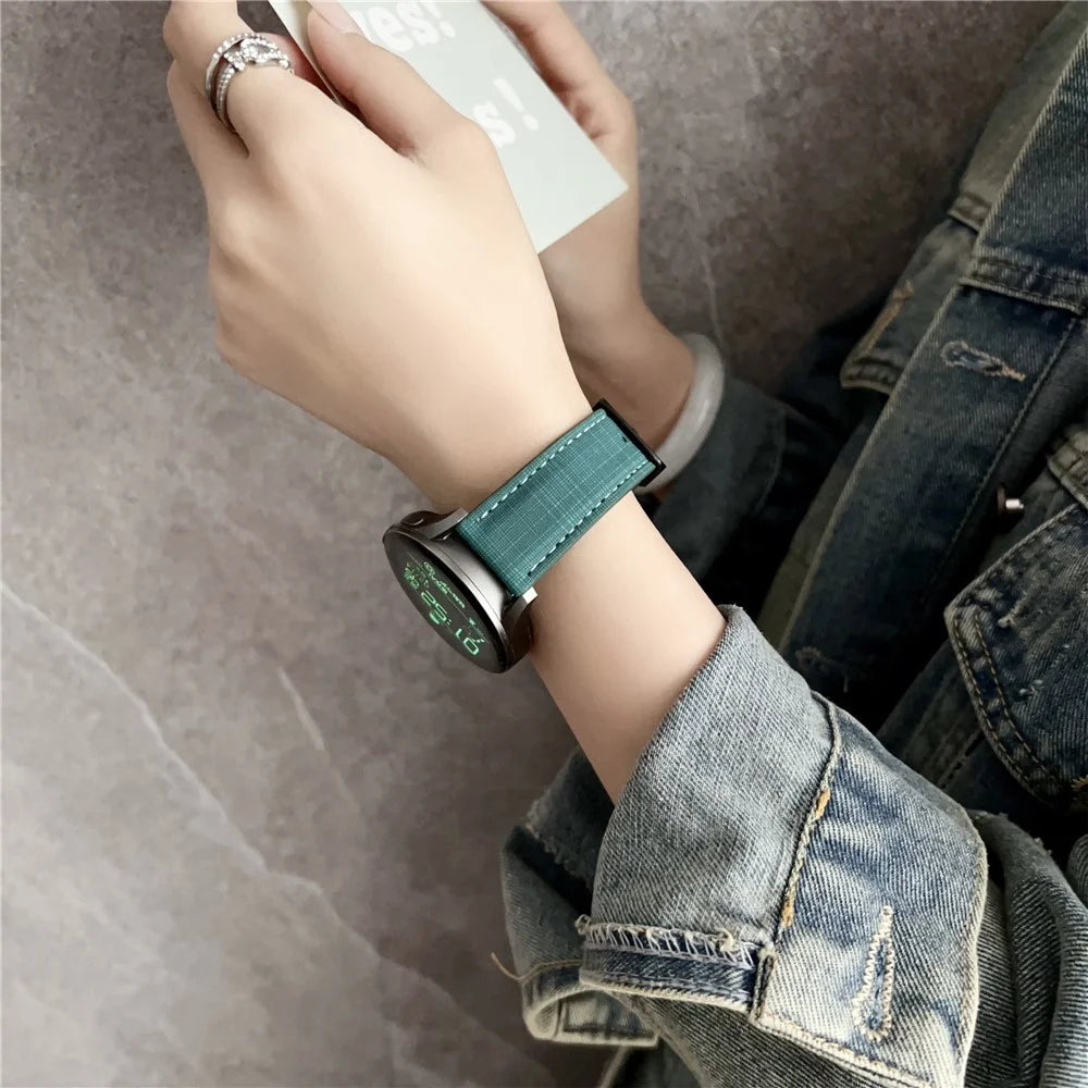 For Huawei Watch GT 5 46mm Watch Band 22mm Braided Checkered Pattern Ring Buckle Leather Wrist Strap - Dark Green - 7