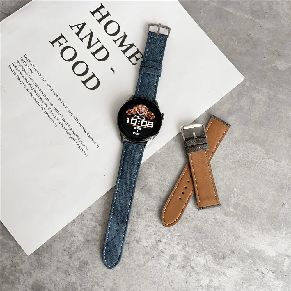 For Huawei Watch GT 5 41mm Watch Bands Universal 18mm Leather Wrist Strap with Steel Buckle - Indigo - 2