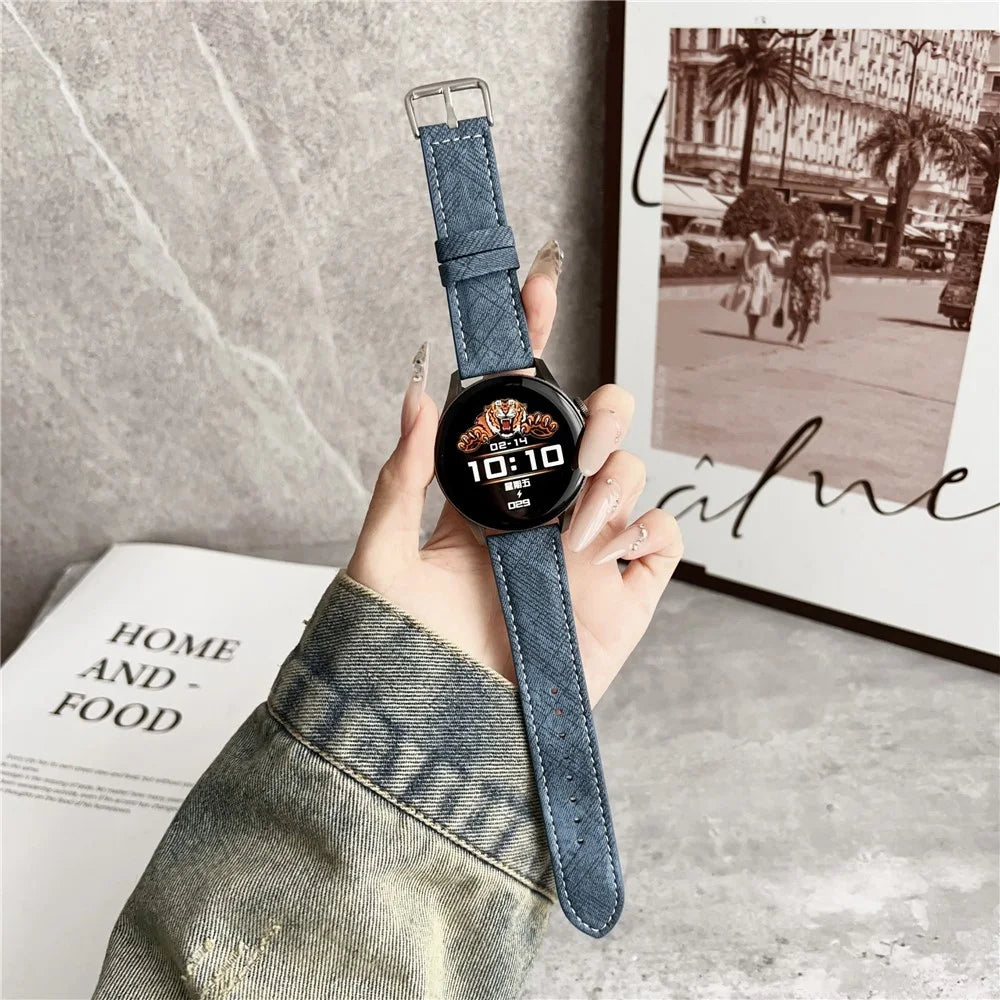 For Samsung Galaxy Watch7  /  Watch6 Watch Bands Universal 20mm Leather Wrist Strap with Steel Buckle - Indigo - 3