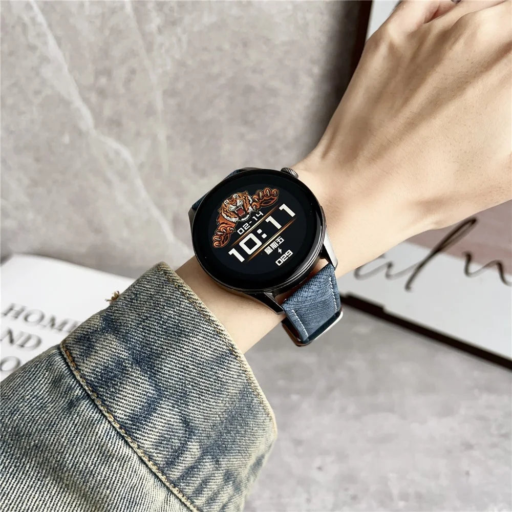 For Samsung Galaxy Watch7  /  Watch6 Watch Bands Universal 20mm Leather Wrist Strap with Steel Buckle - Indigo - 4