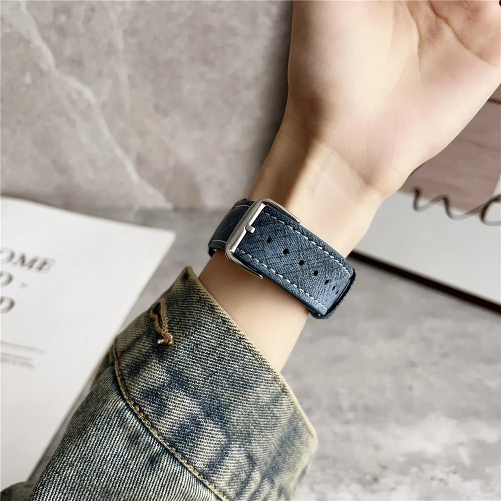 For Samsung Galaxy Watch7  /  Watch6 Watch Bands Universal 20mm Leather Wrist Strap with Steel Buckle - Indigo - 5
