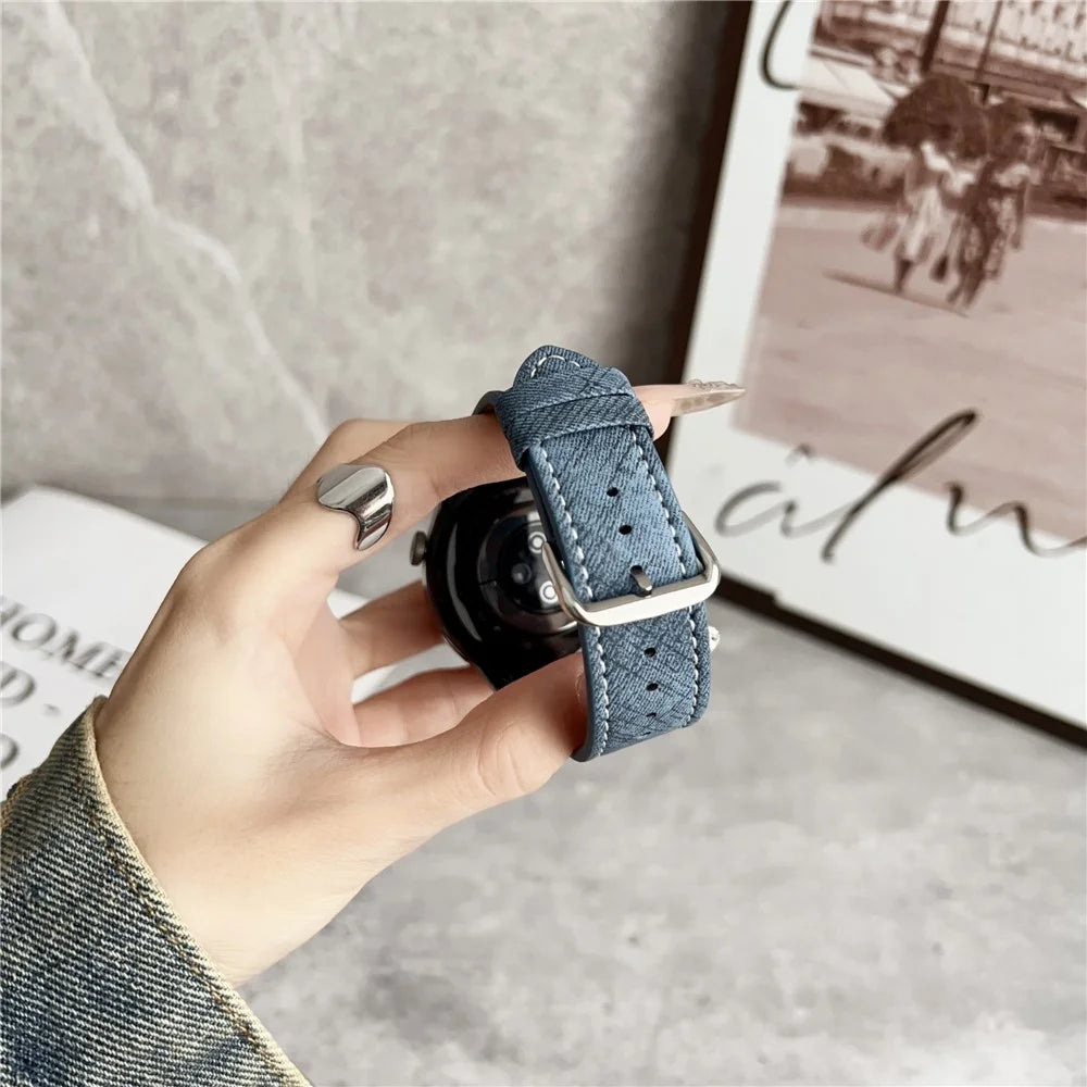 For Samsung Galaxy Watch7  /  Watch6 Watch Bands Universal 20mm Leather Wrist Strap with Steel Buckle - Indigo - 6