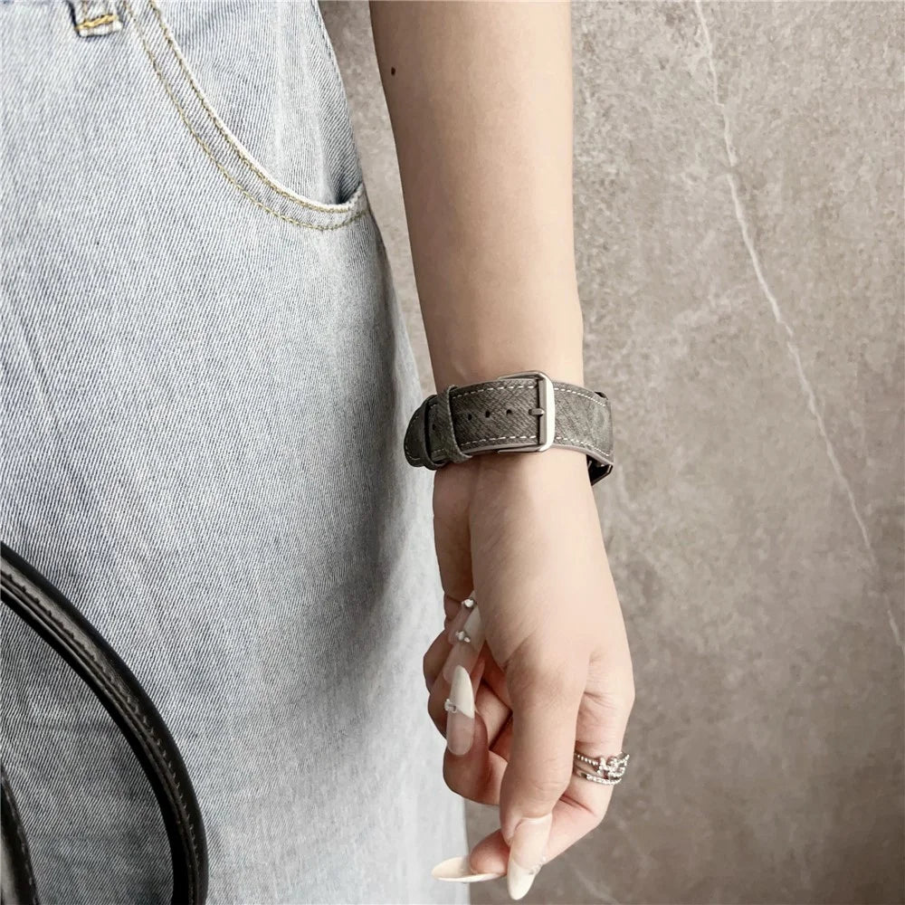 For Samsung Galaxy Watch7  /  Watch6 Watch Bands Universal 20mm Leather Wrist Strap with Steel Buckle - Indigo - 7