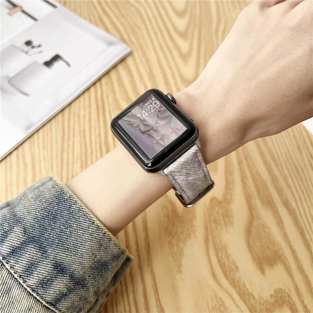 Watch Bands For Apple Watch Series 11 10 42mm / 9 8 7 41mm / SE3 SE2 SE 6 5 4 40mm / 3 2 1 38mm Leather Wrist Strap with Steel Buckle - Indigo - 2