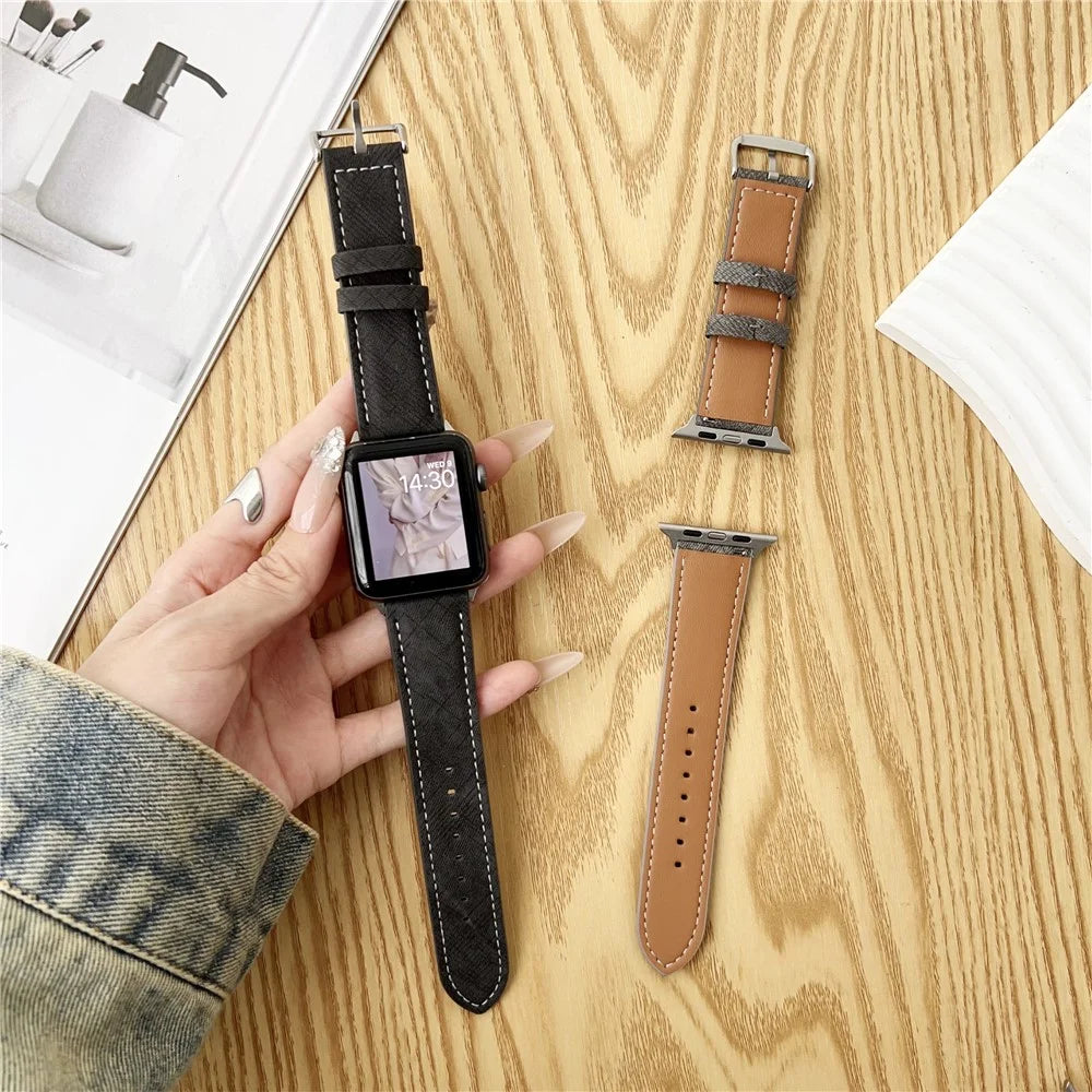 Watch Bands For Apple Watch Series 11 10 42mm / 9 8 7 41mm / SE3 SE2 SE 6 5 4 40mm / 3 2 1 38mm Leather Wrist Strap with Steel Buckle - Indigo - 6
