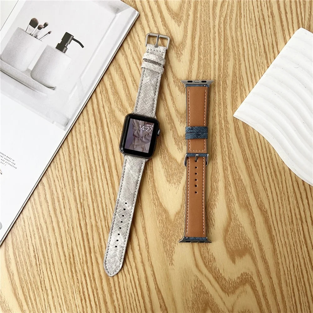 Watch Bands For Apple Watch Ultra 3 2 1 49mm / Series 11 10 46mm / 9 8 7 45mm / SE3 SE2 SE 6 5 4 44mm / 3 2 1 42mm Leather Wrist Strap with Steel Buckle - Bright Blue - 2
